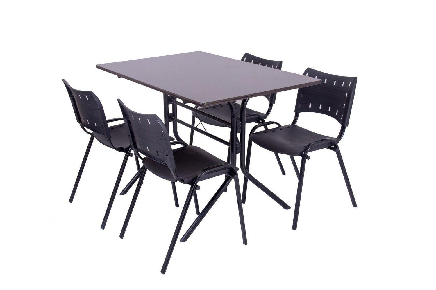 Imagem de Conjunto Jogo De Mesa 70x120 Refeitórios Lanchonetes Sorveterias Com 4 Cadeiras Iso Preta