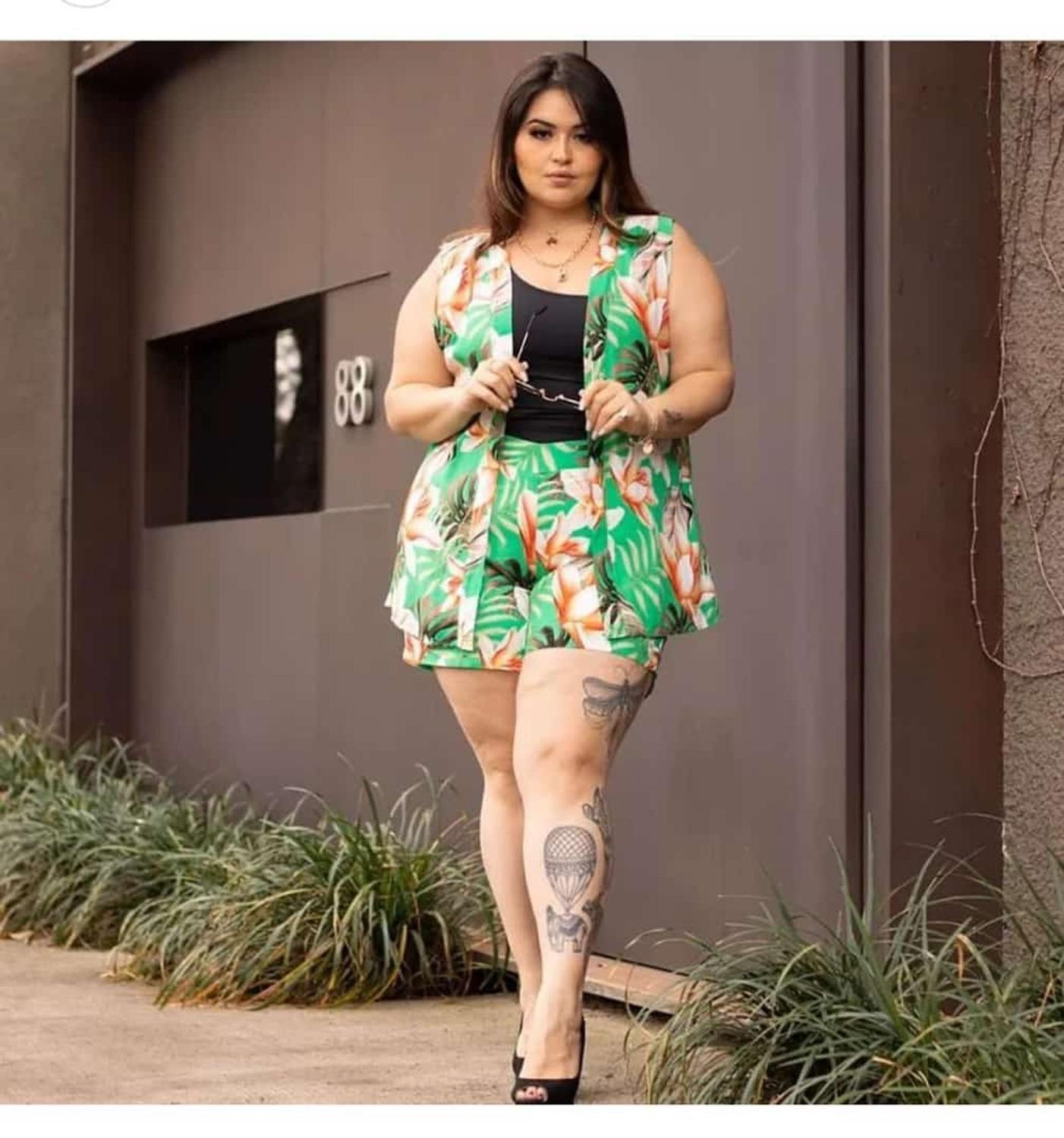conjunto kimono e short plus size