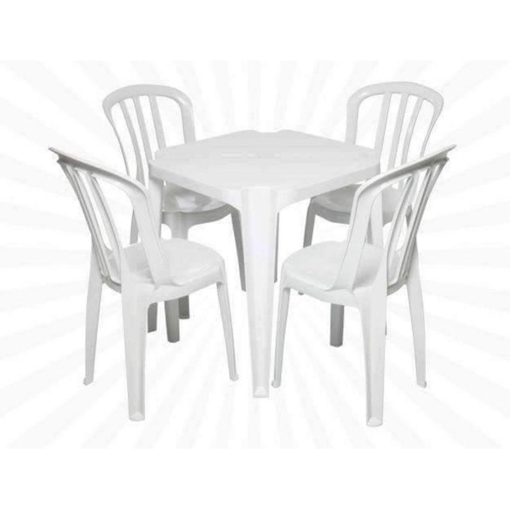 Conjunto Mesa 4 Cadeiras Bistro Branca Plástico Antares