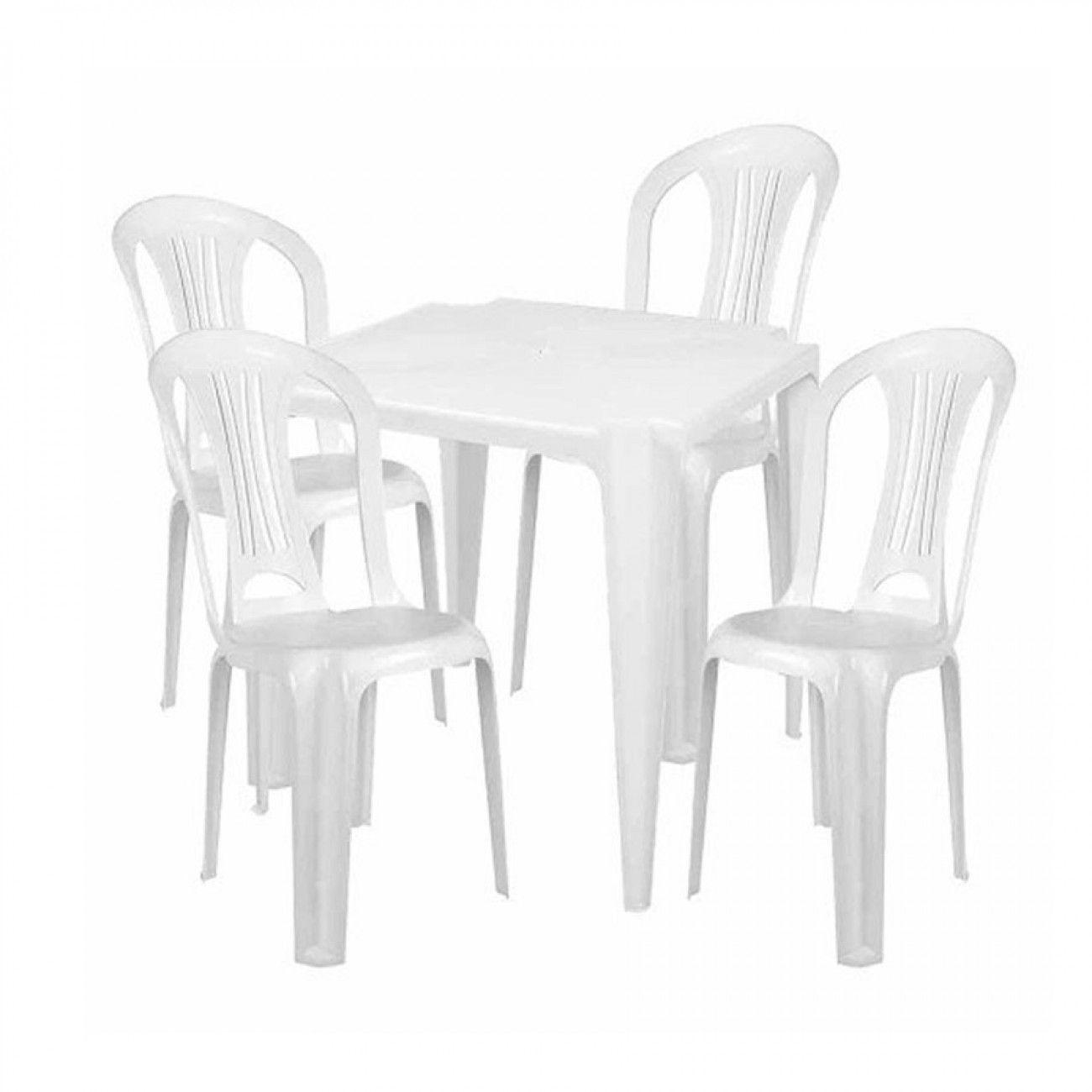 Conjunto Mesa Quadrada Bela Vista + 4 Cadeiras em Plastico Branca Mor ...