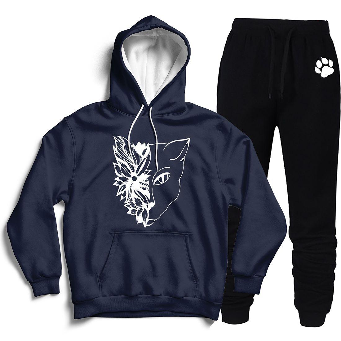 blue moletom com capuz with grey sleeves