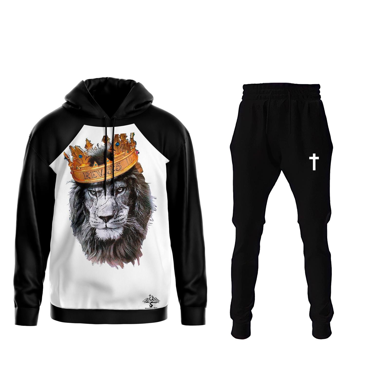 Conjunto Moletom Leão Cristão Capuz Forrado Bolso Lateral Calça