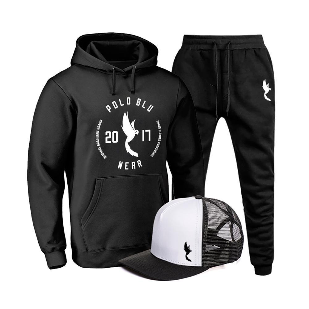 black polo moletom com capuz white horse