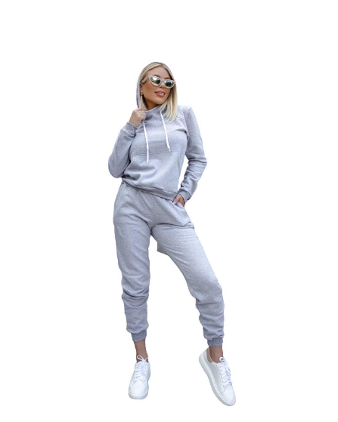 grey moletom com capuz and sweatpants set