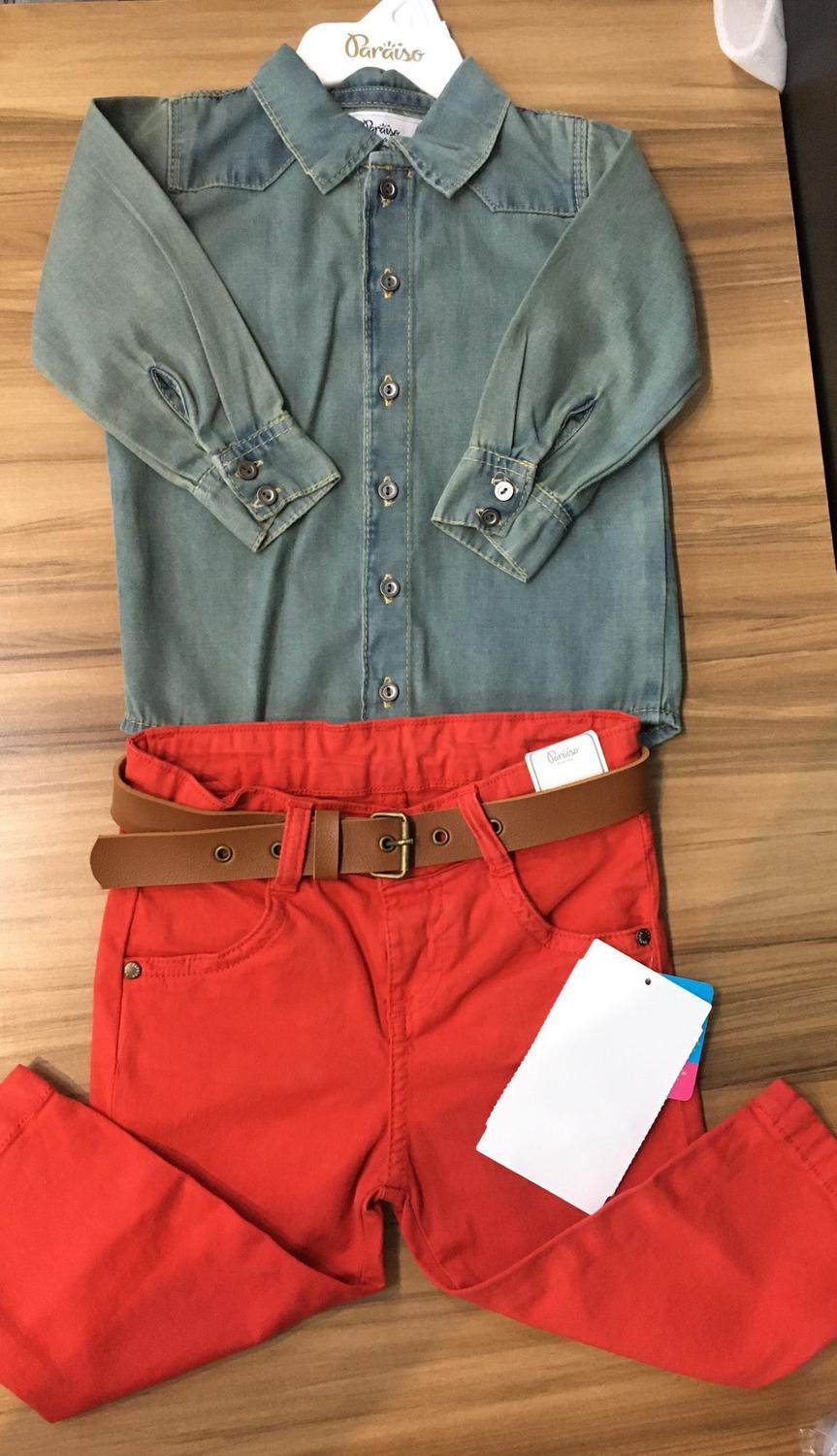 camisa jeans vermelha