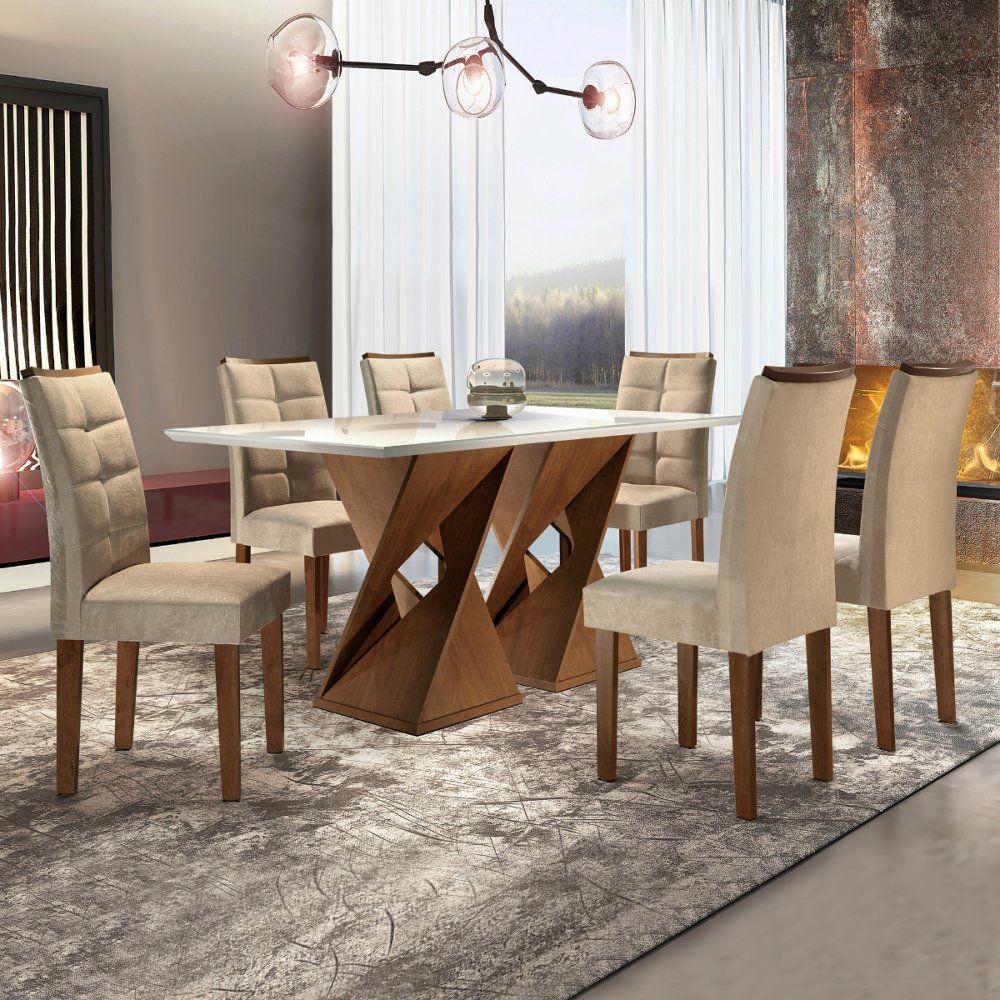 Conjunto Sala de Jantar Mesa Tampo de Vidro Canyon e 6 Cadeiras Villa Rica Cel Móveis Mesa de Conjunto Sala de Jantar Mesa Tampo de Vidro Canyon e 6 Cadeiras Villa Rica Cel Móveis Mesa de