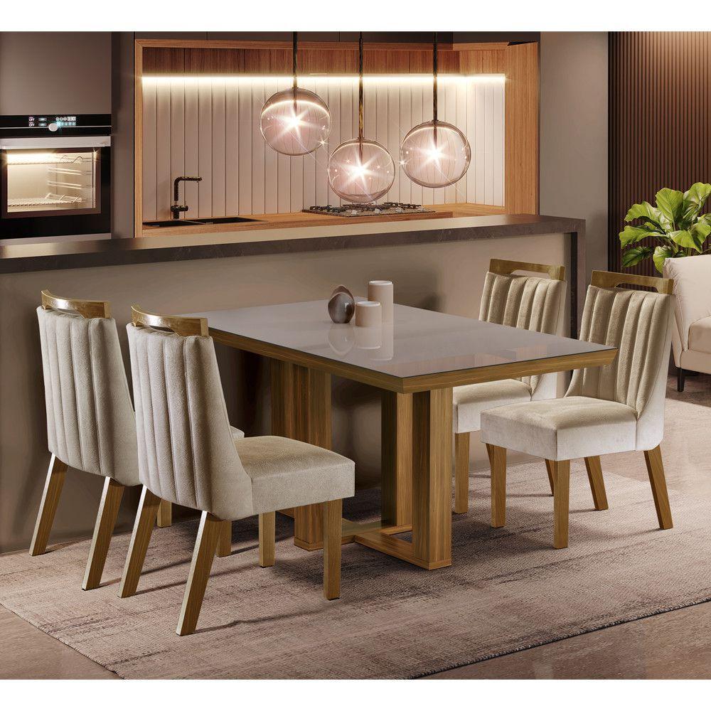 Conjunto Sala De Jantar Mesa Tampo Mdf E Vidro E Cadeiras Lottus Shopkasa Mesa De Jantar