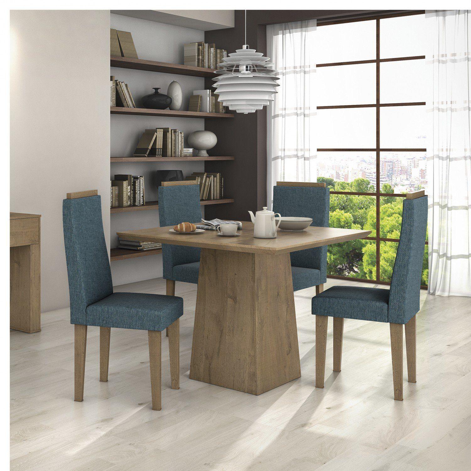 Conjunto Sala de Jantar Mesa Tampo MDF Nevada 4 Cadeiras Dafne Móveis ...