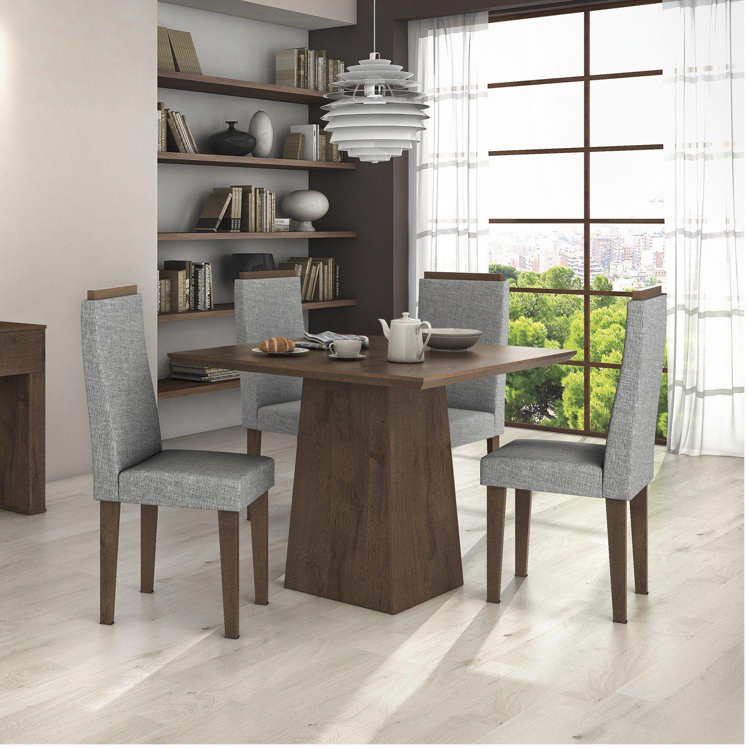 Conjunto Sala de Jantar Mesa Tampo MDF Nevada 4 Cadeiras Dafne Móveis ...