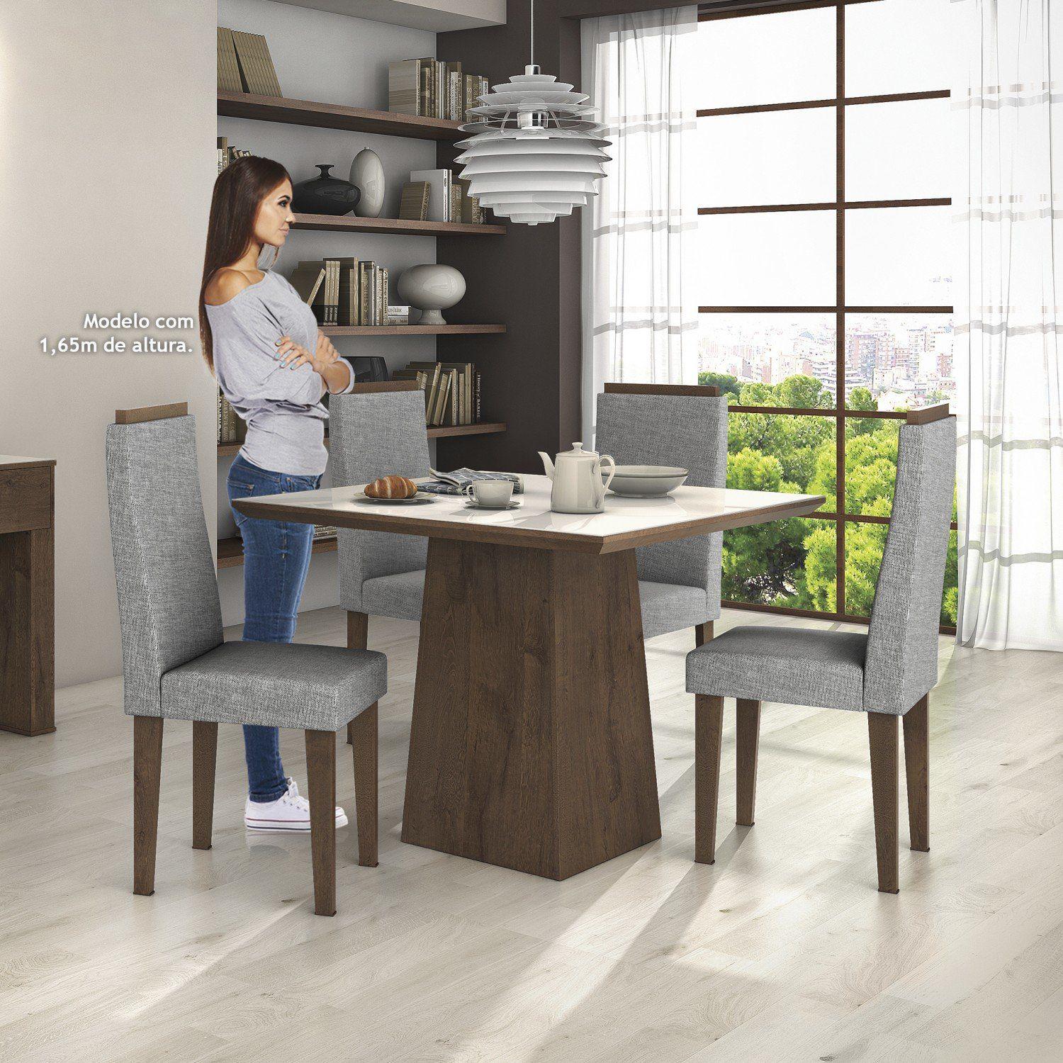 Conjunto Sala de Jantar Mesa Tampo MDF/Vidro Off White Nevada 4 ...