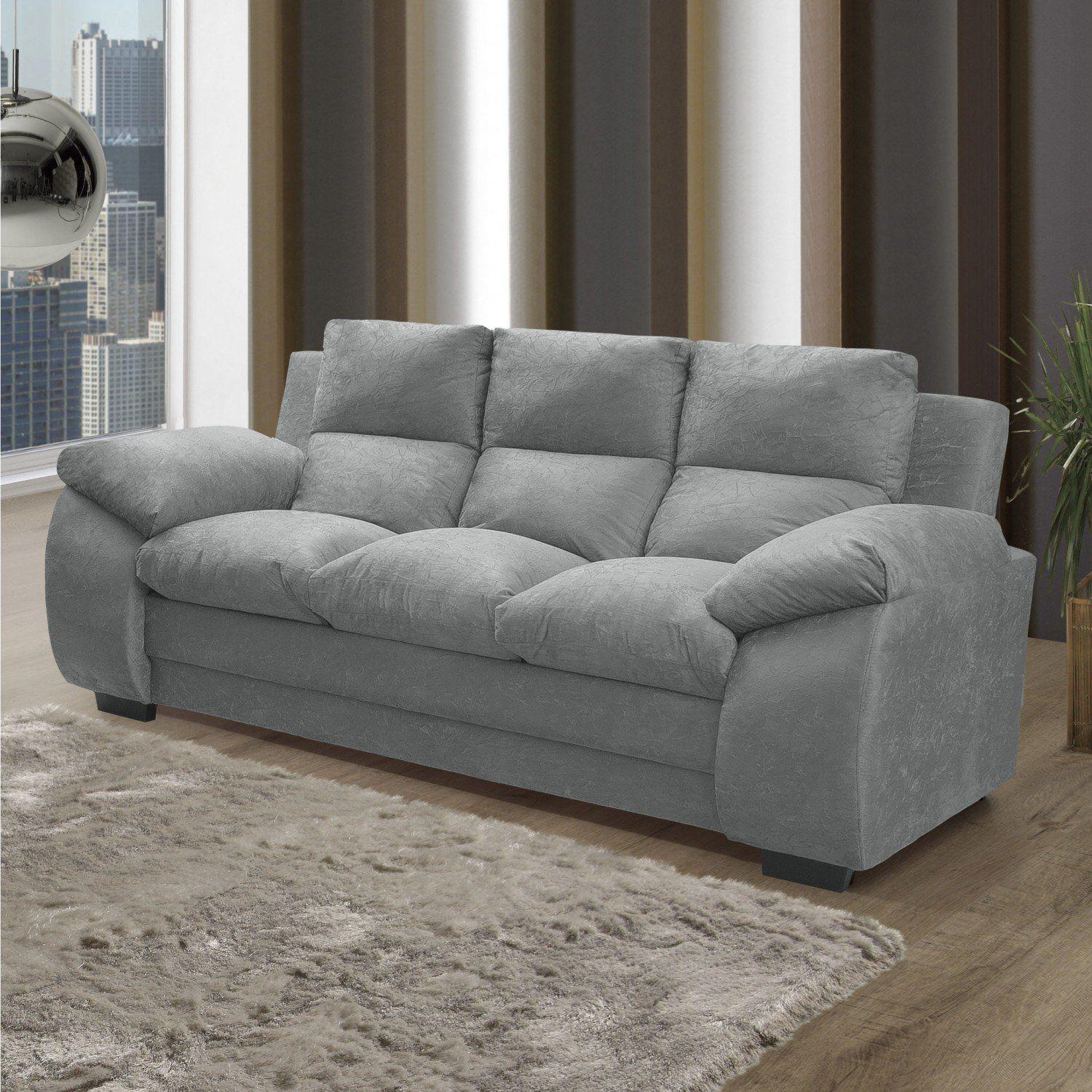Conjunto Sofá 2 e 3 Lugares Bélgica Hellen Suede Amassado Cinza