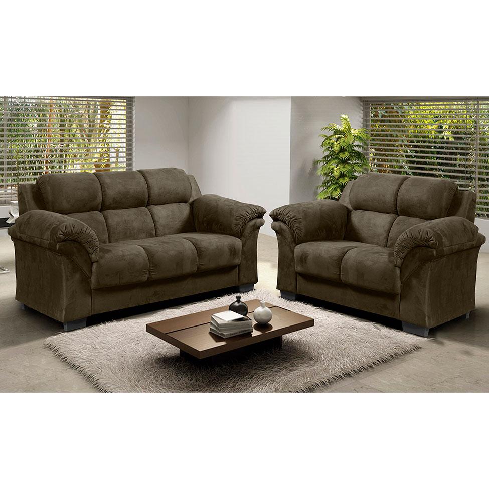 Conjunto Sofá 2 e 3 Lugares Malibu Suede Nescal Branzi Conjunto de