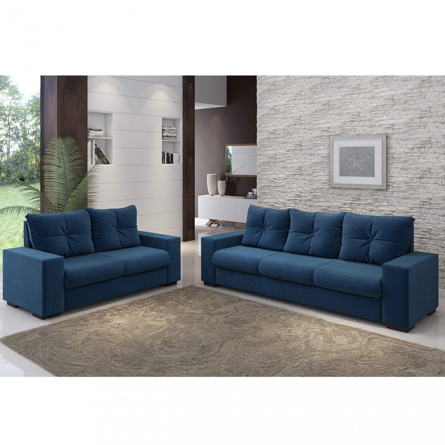 Conjunto Sofá 2 e 3 Lugares Veludo Golfe Espresso Móveis Marinho Sofá