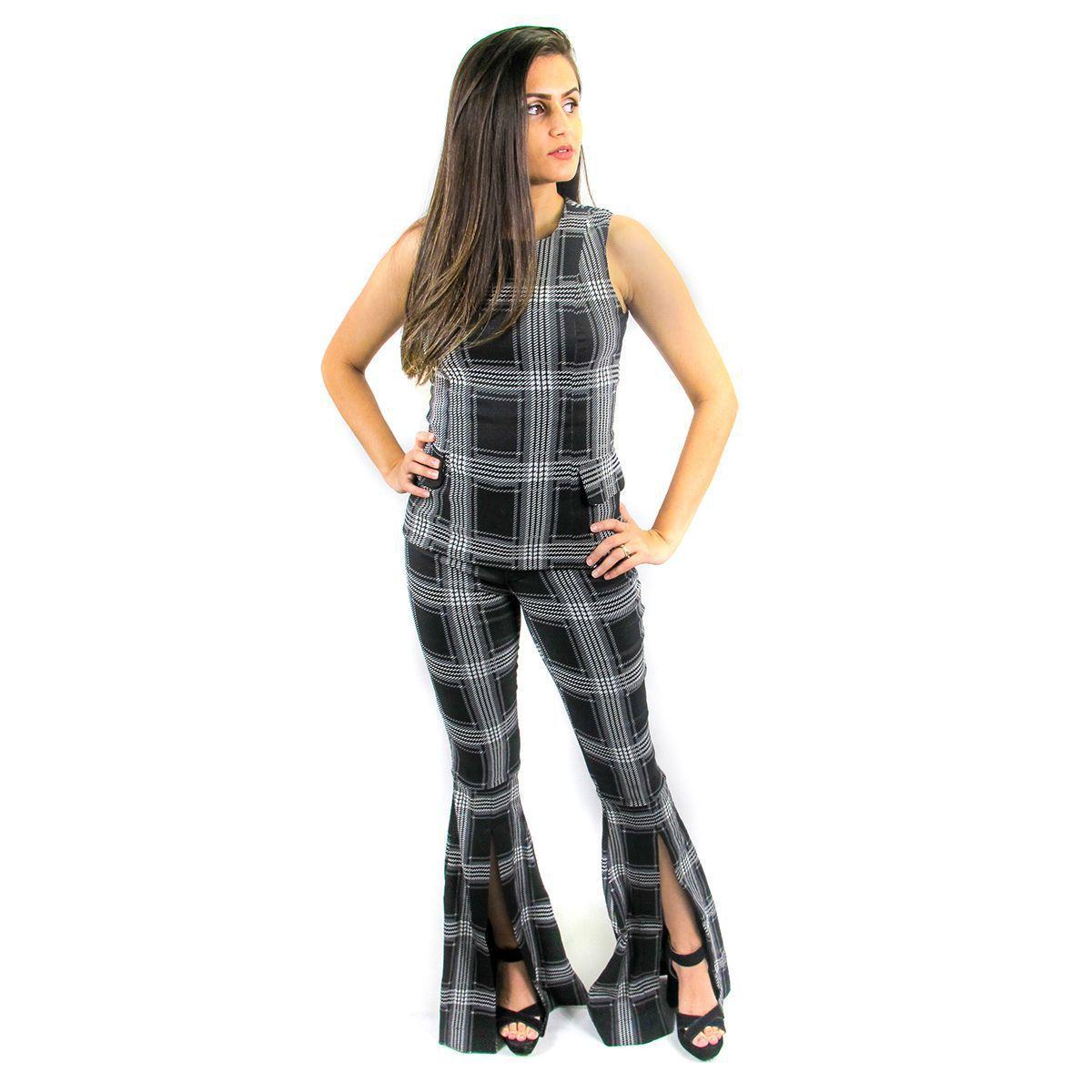 calça flare com blusa xadrez
