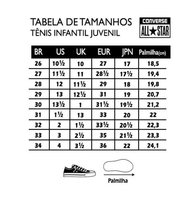 tabela tamanho tenis all star