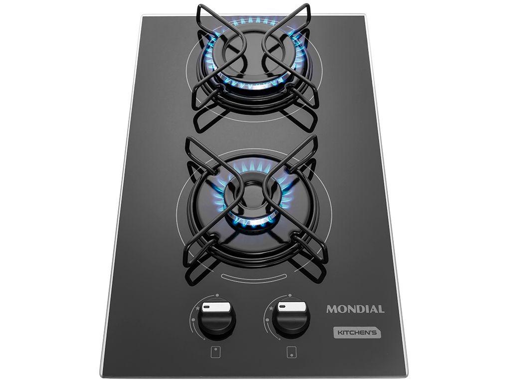 Cooktop 2 Bocas a Gás GLP Mondial Mesa de Vidro Preto Acendimento Automático Portátil CTG-04