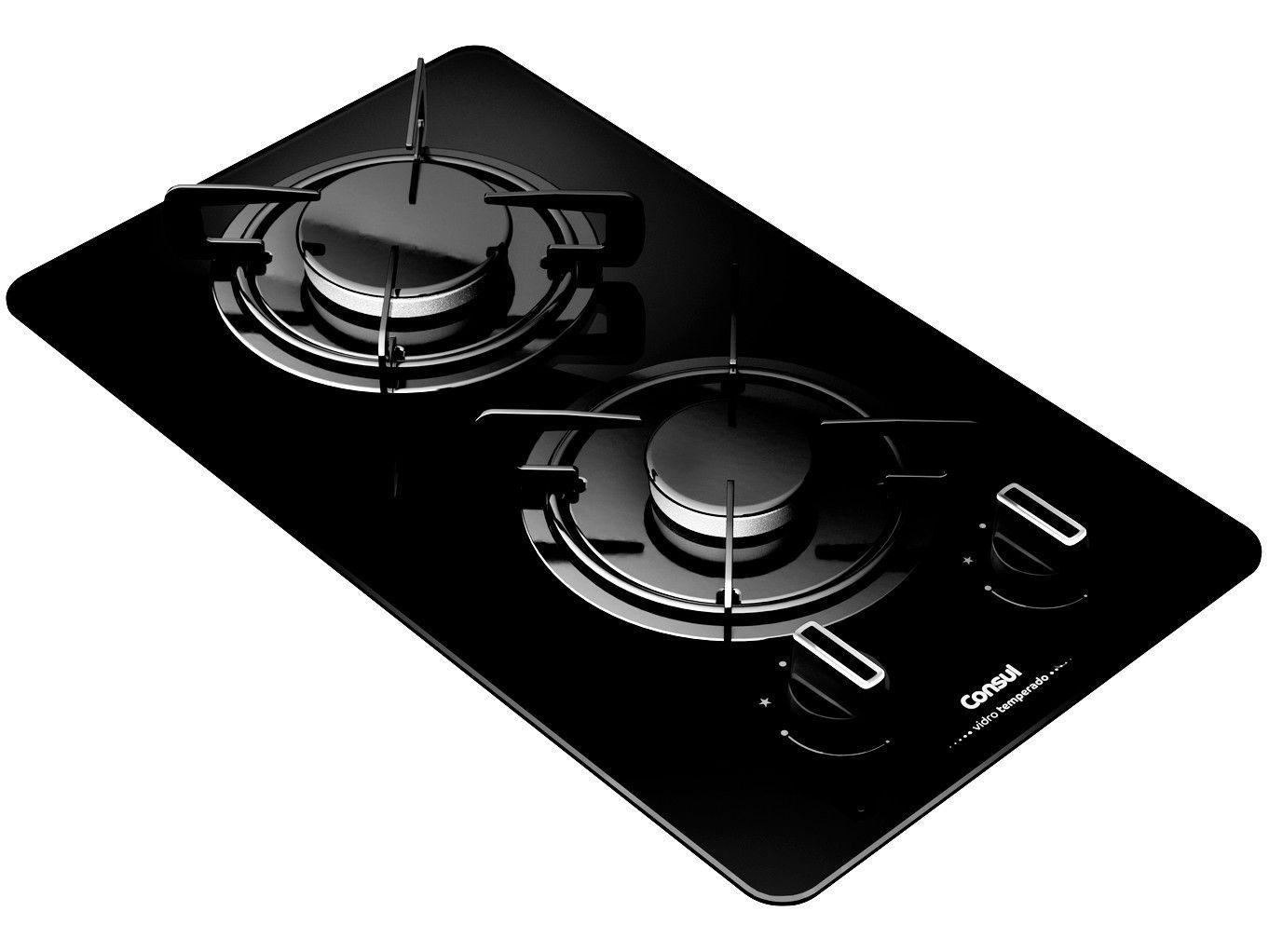 Cooktop 2 Bocas Consul a Gás GLP Preto CDC31 AEUNA Cooktop 2 Bocas