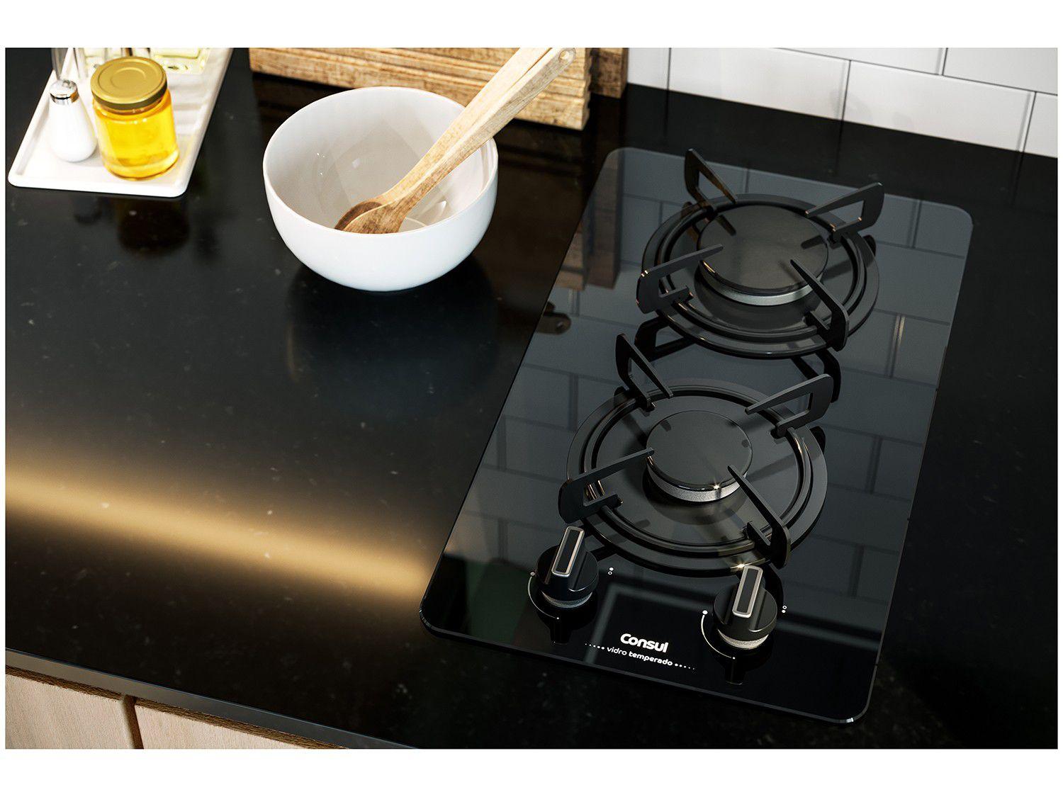 Cooktop 2 Bocas Consul a Gás GLP Preto CDC31 AEUNA Cooktop 2 Bocas