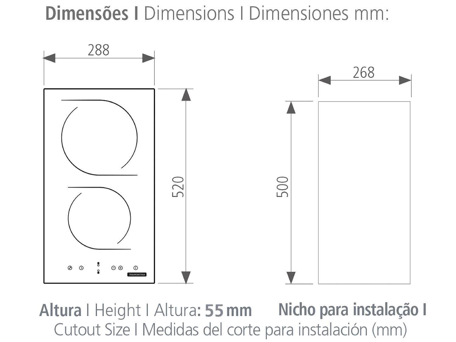 Cooktop 2 Bocas Tramontina Dominó Touch Elétrico Vitrocerâmico