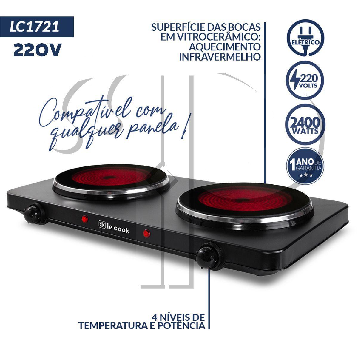 Cooktop 2 Bocas Vitrocerâmico Elétrico Master Black Le Cook Lançamento