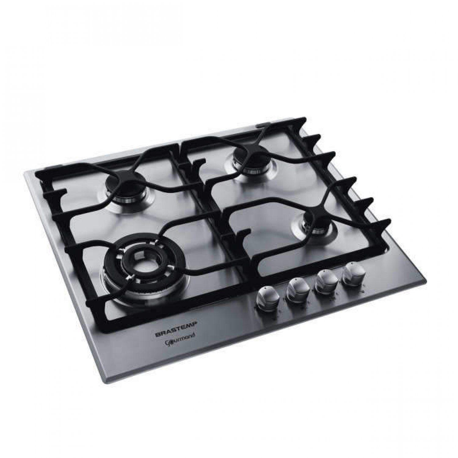 Cooktop 4 Bocas a Gás Automático Inox Gourmand Brastemp 220V Preto