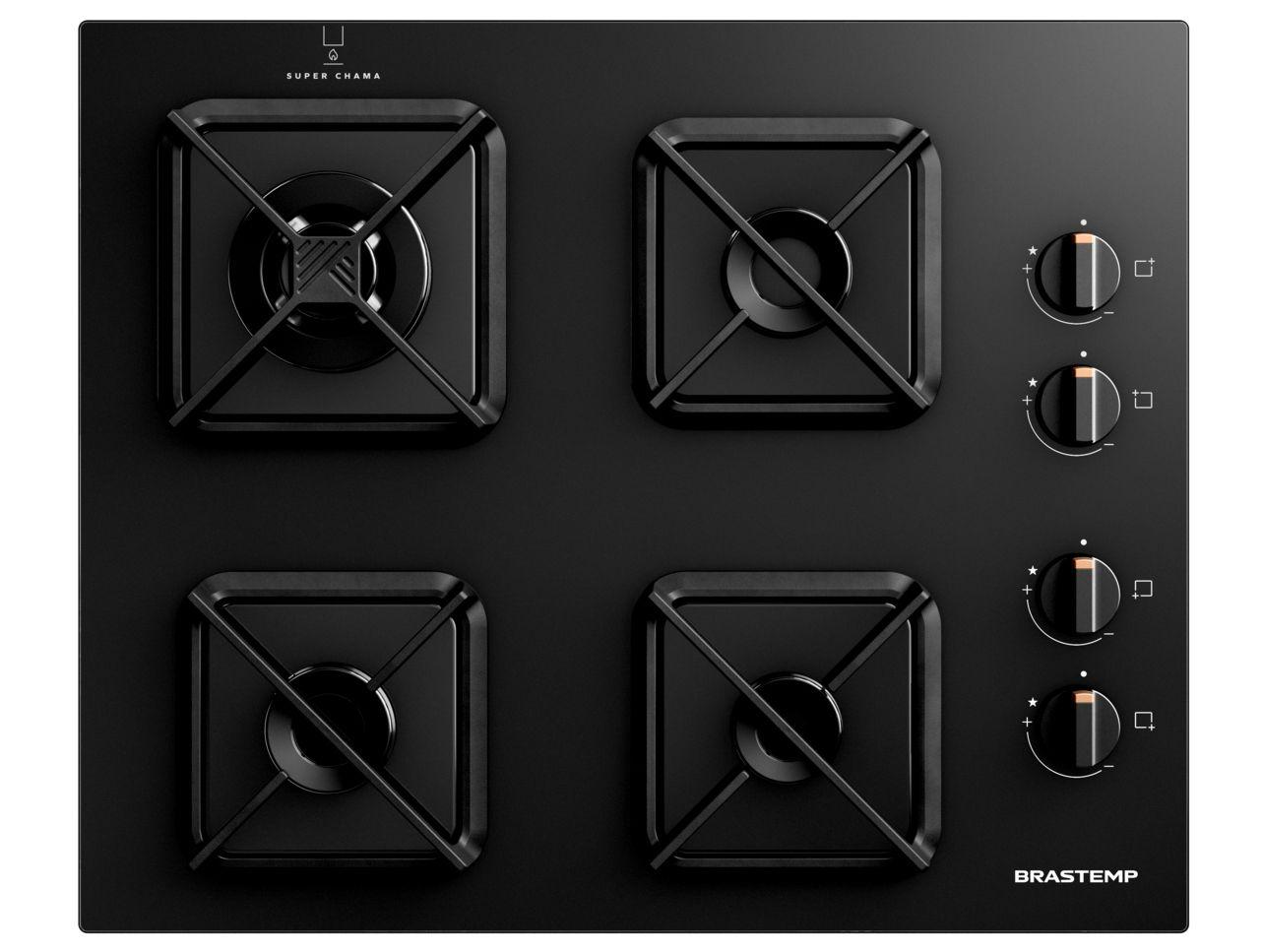 Cooktop 4 Bocas a Gás GLP Brastemp Mesa de Vidro Preto Acendimento Superautomático BDS62AE