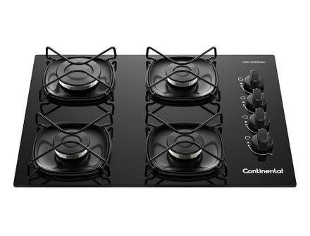 Cooktop 4 Bocas a Gás GLP Continental Mesa de Vidro Preto Acendimento Automático KC4GR