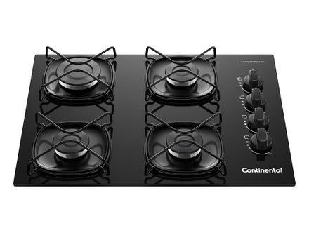 Cooktop 4 Bocas a Gás GLP Continental Mesa de Vidro Preto Acendimento Automático KC4GR