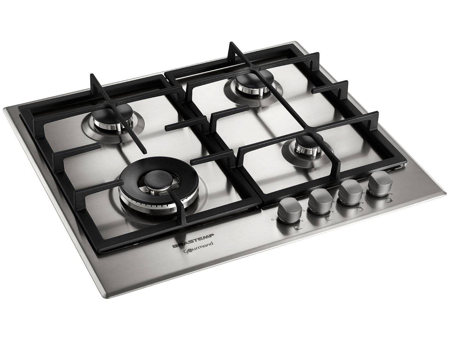 Cooktop 4 Bocas Brastemp Gourmand BDK60 Inox à Gás Natural e GLP