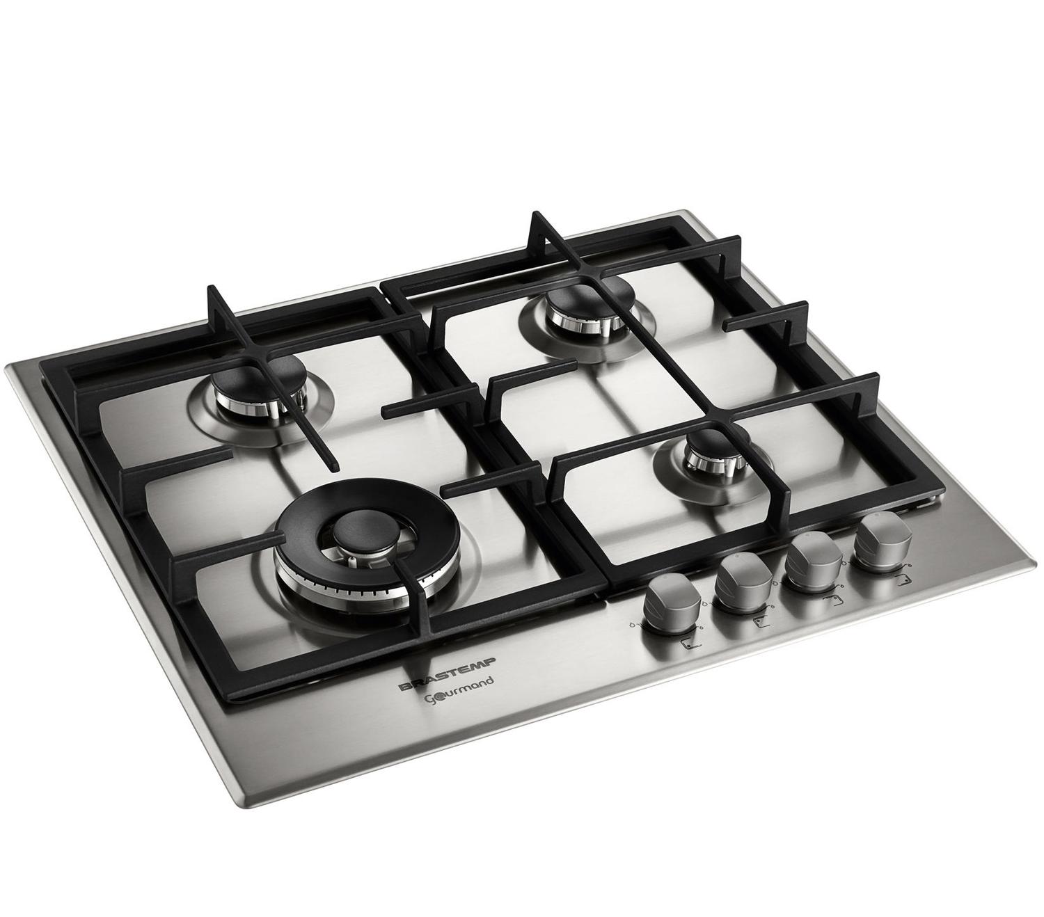 Cooktop 4 bocas Brastemp Gourmand Inox com duplachama e trempe com