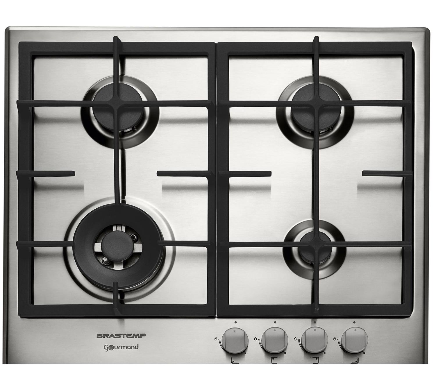 Cooktop 4 bocas Brastemp Gourmand Inox com duplachama e trempe com
