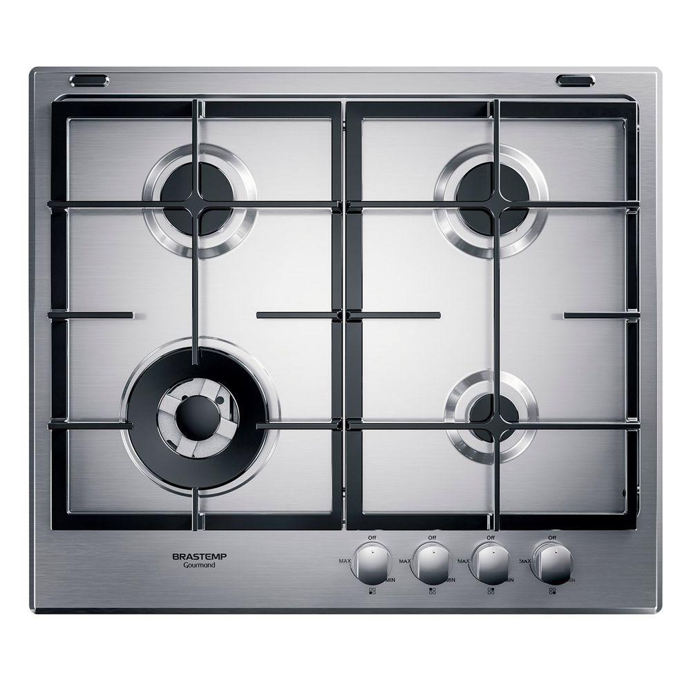 Cooktop 4 bocas Brastemp Gourmand Inox com duplachama e trempe com