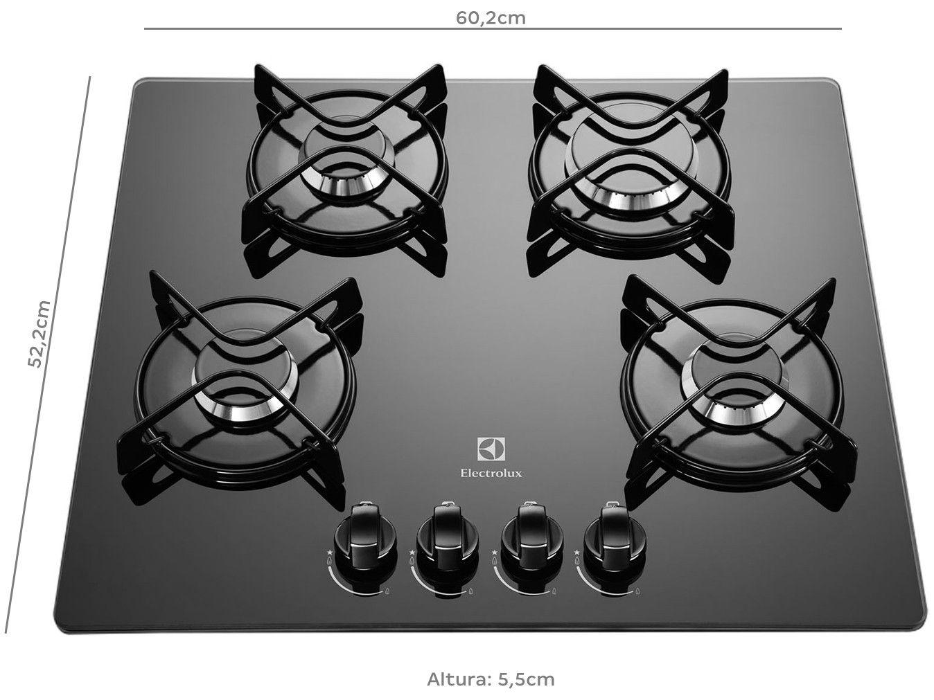 Cooktop 4 Bocas Electrolux a Gás GLP Preto GC60V Cooktop Magazine Luiza