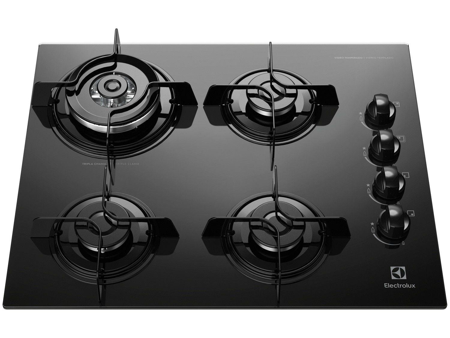 Cooktop 4 Bocas Electrolux a Gás GLP Preto Triplachama KE4TP Cooktop 4 Bocas Magazine Luiza