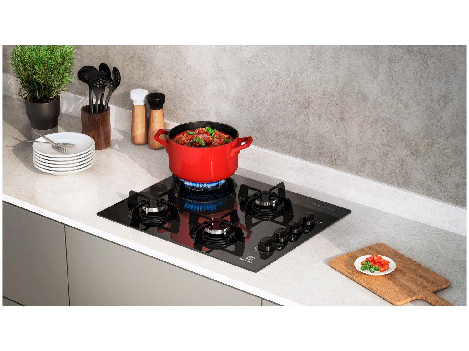 Cooktop 4 Bocas Electrolux a Gás GLP Preto Triplachama KE4TP