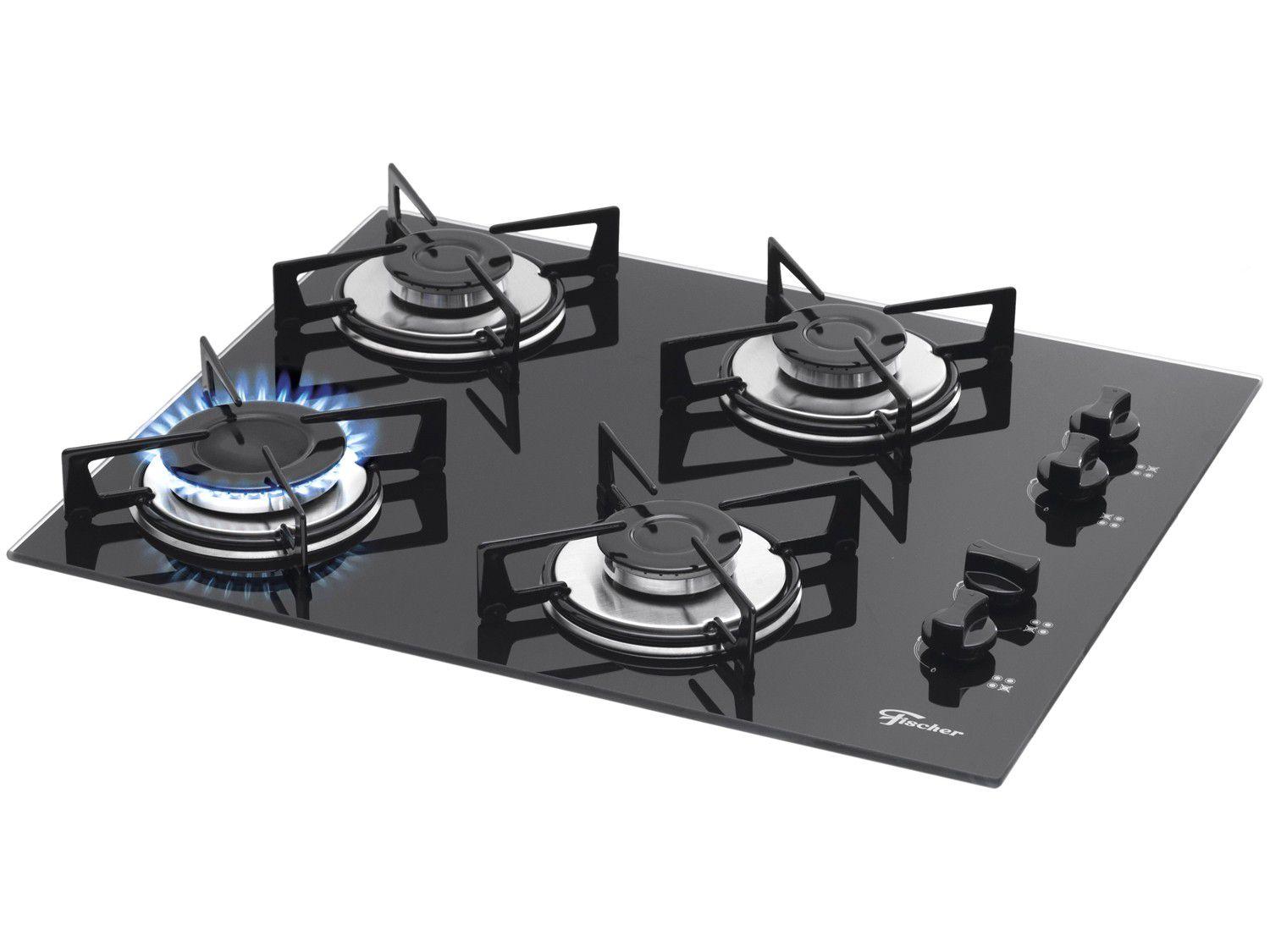 Cooktop 4 Bocas Fischer Preto a Gás GLP 1519 Cooktop Magazine Luiza