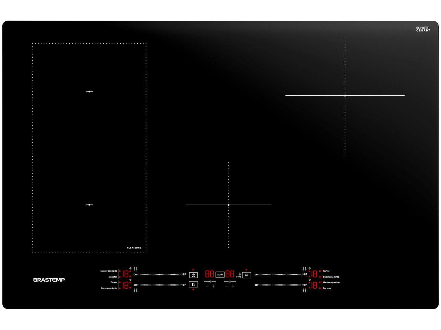 Cooktop 4 Bocas Indução Brastemp Vitrocerâmico Touch com Timer Preto Acendimento Automático BDJ77BE