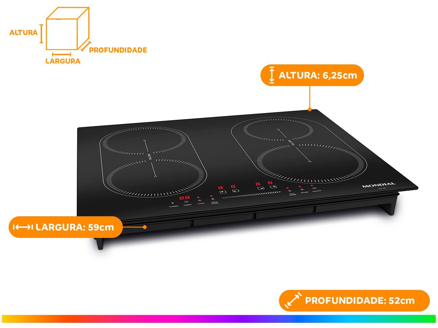 Cooktop 4 Bocas Indução Mondial Touch Preto Acendimento Automático CTI-03