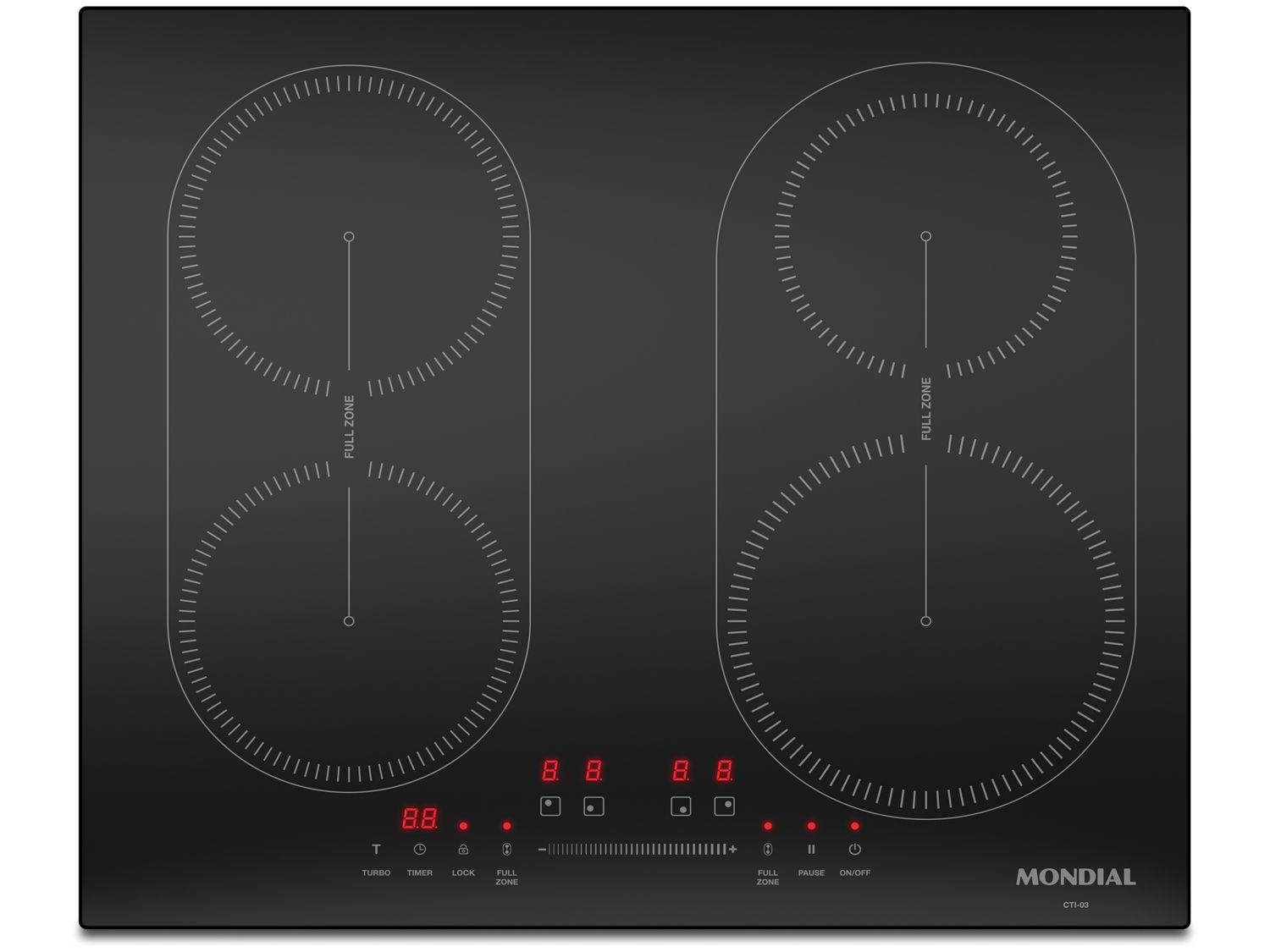 Cooktop 4 Bocas Indução Mondial Touch Preto Acendimento Automático CTI-03