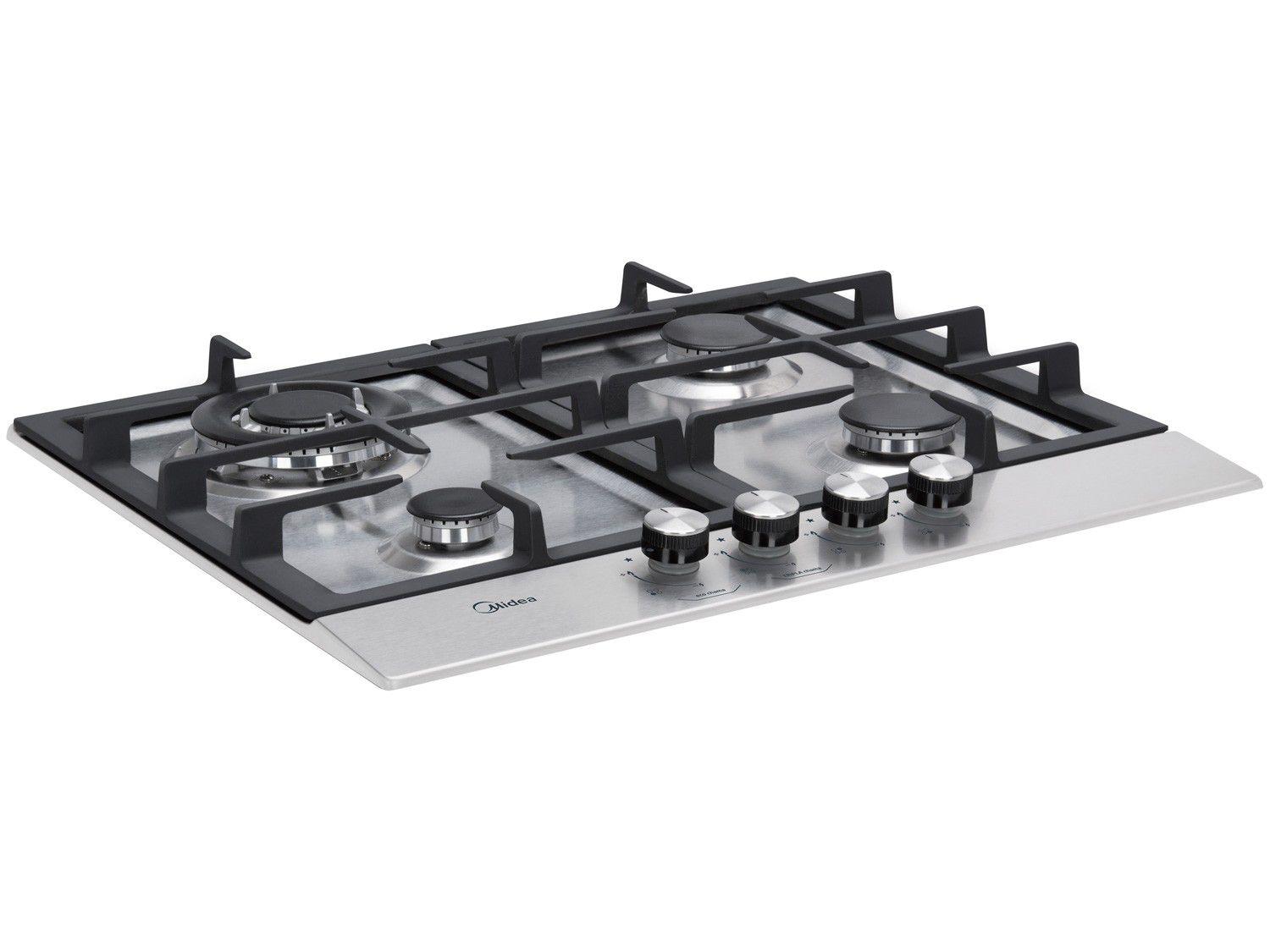 Cooktop 4 Bocas Midea a Gás GLP Inox e Preto Triplachama CYA4B Cooktop 4 Bocas Magazine Luiza