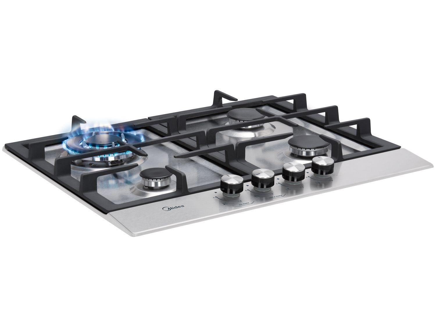 Cooktop 4 Bocas Midea a Gás GLP Inox e Preto Triplachama CYA4B