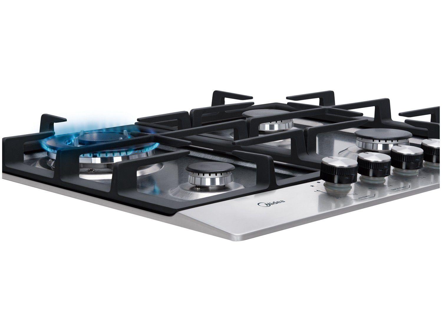 Cooktop 4 Bocas Midea a Gás GLP Inox e Preto Triplachama CYA4B