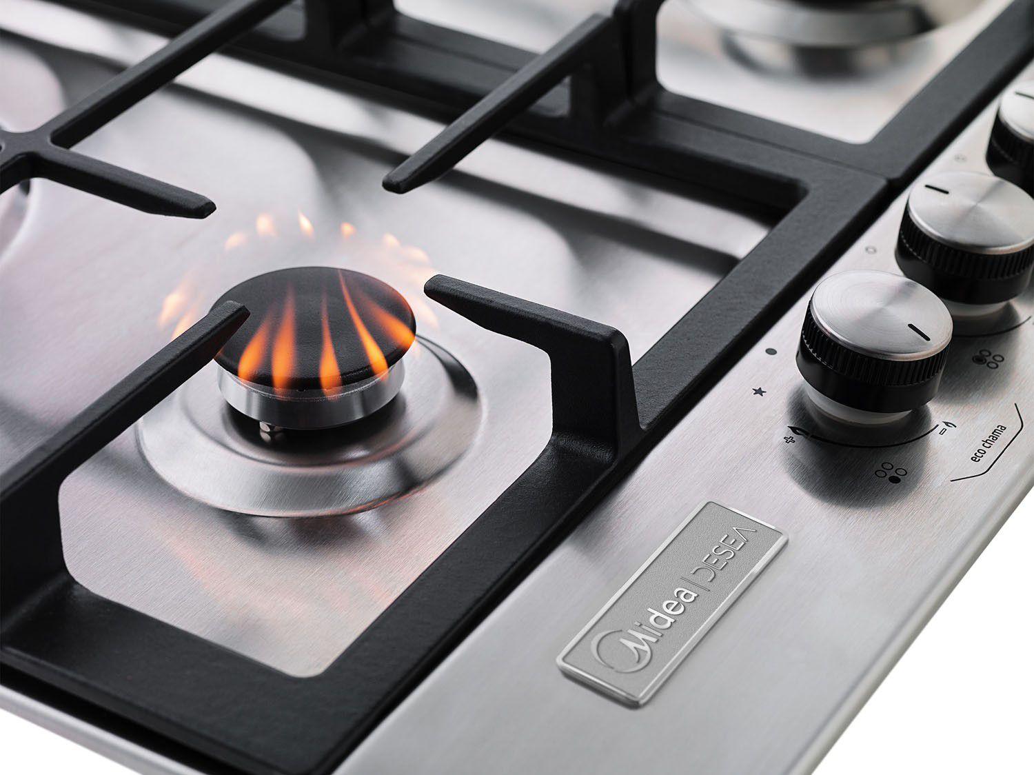 Cooktop 4 Bocas Midea Desea Inox à Gás Natural e GLP TriplaChama