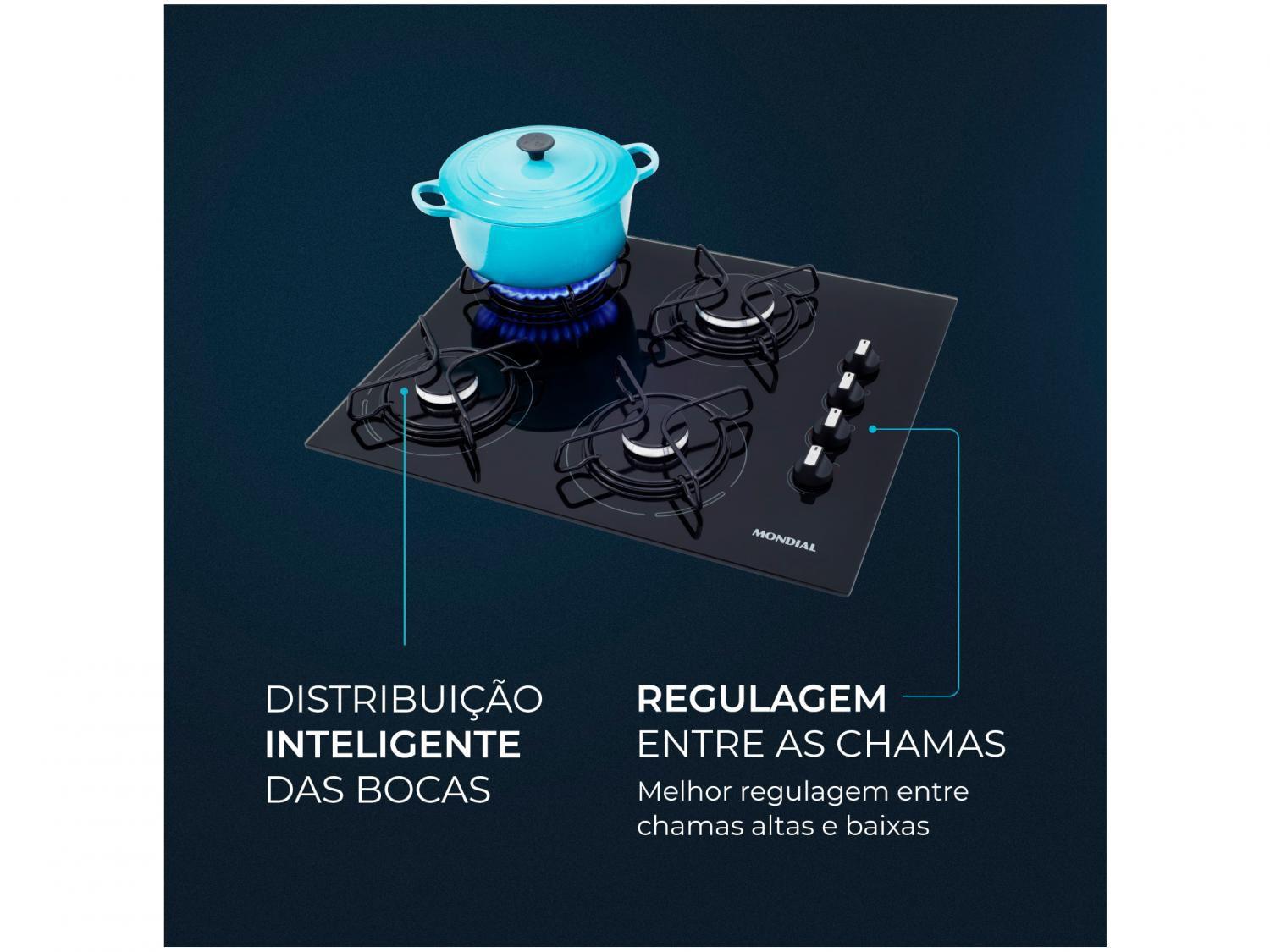 Cooktop 4 Bocas Mondial a Gás GLP Preto CTG01
