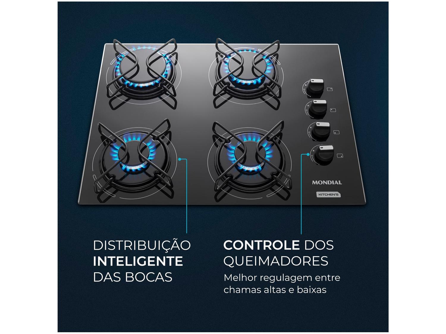Cooktop 4 Bocas Mondial a Gás GLP Preto