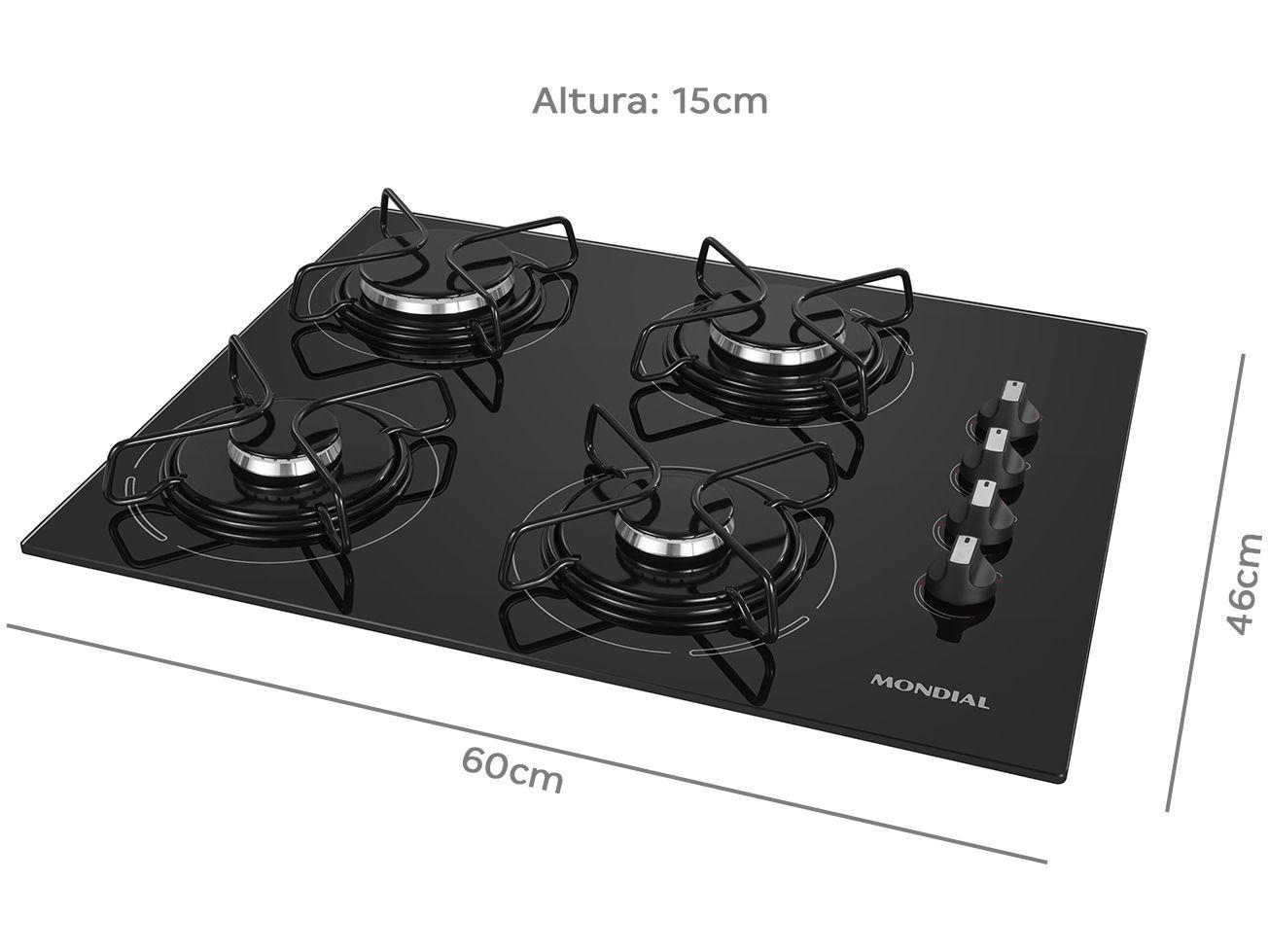 Cooktop 4 Bocas Mondial a Gás GLP Preto CTG01 Cooktop 4 Bocas