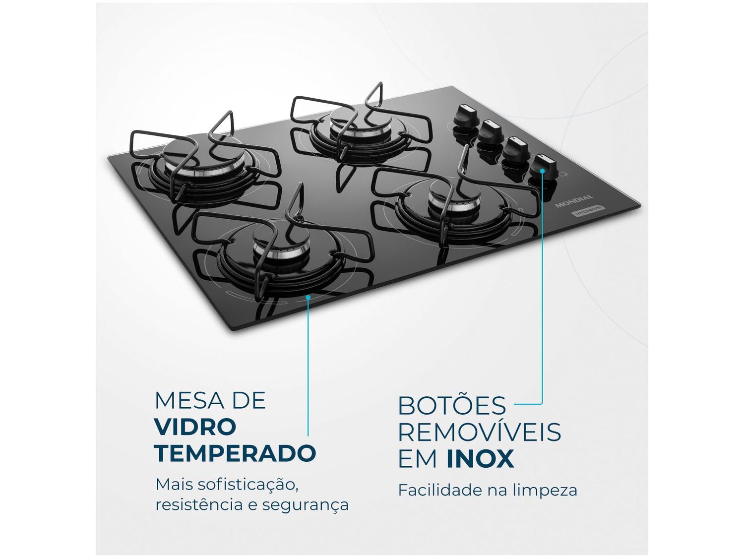 Cooktop 4 Bocas Mondial a Gás GLP Preto