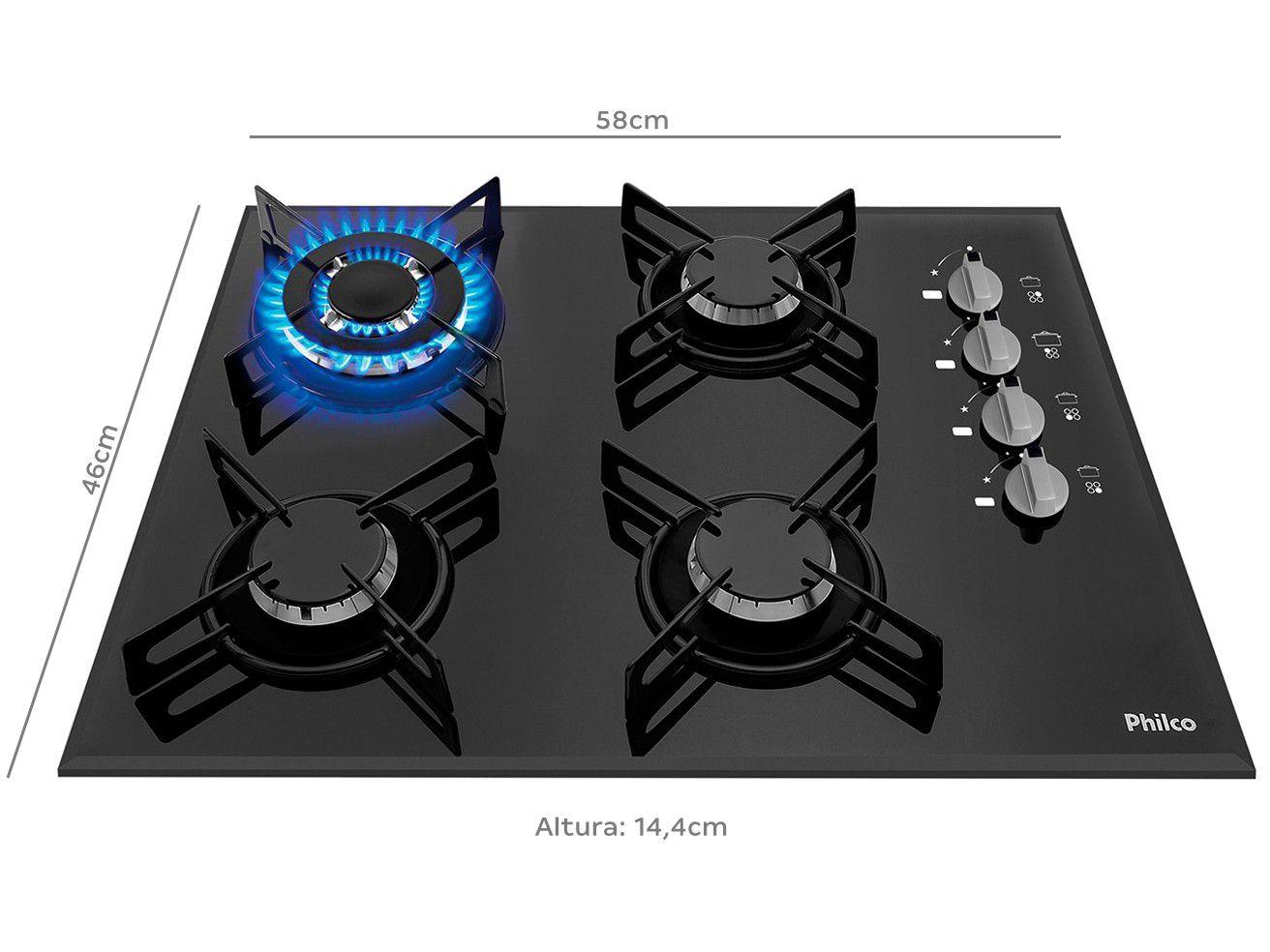 Cooktop 4 Bocas Philco Cook Chef 4 TC à Gás GLP Tripla Chama