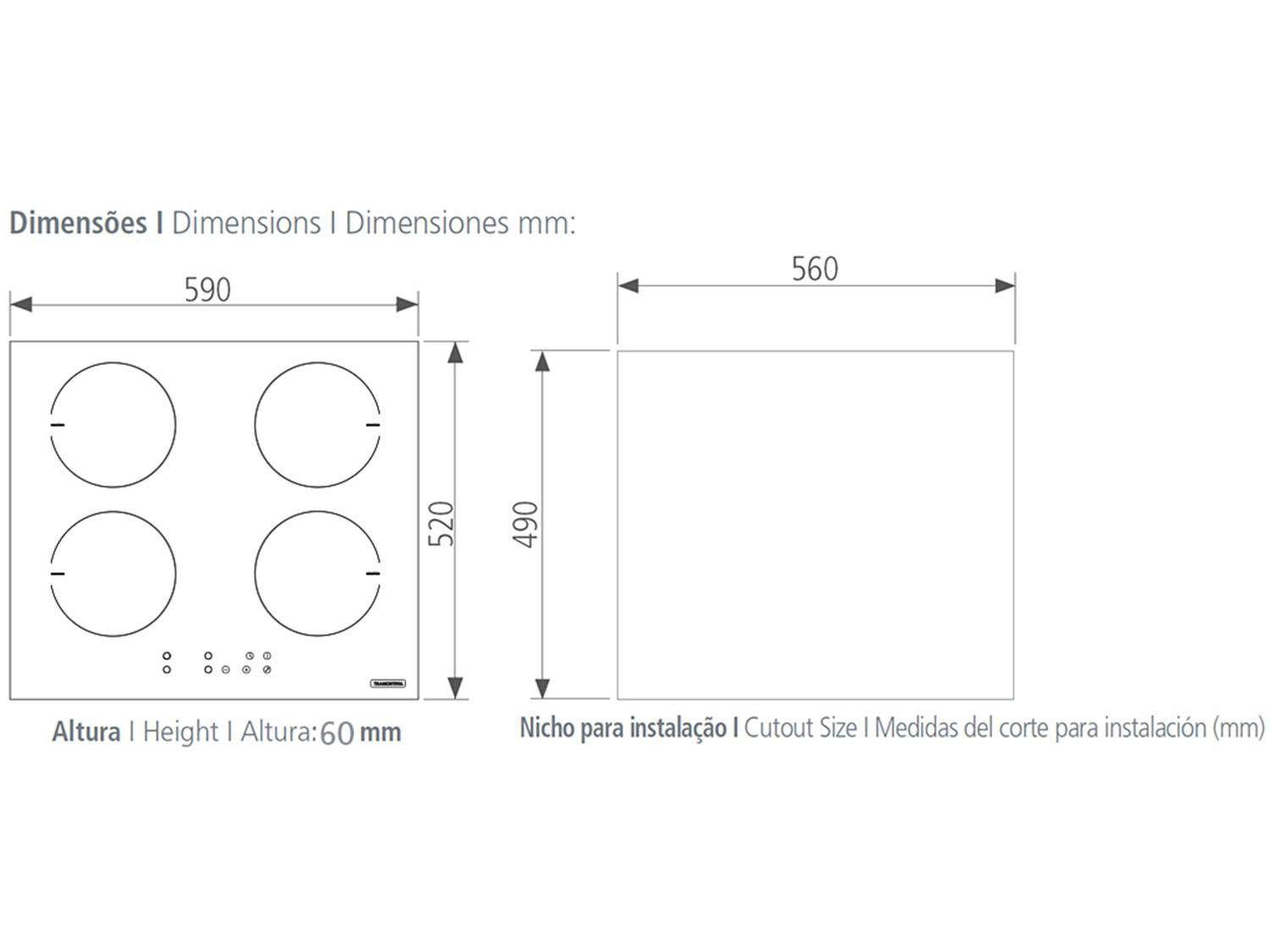 Cooktop 4 Bocas Tramontina Square Touch Elétrico Acendimento