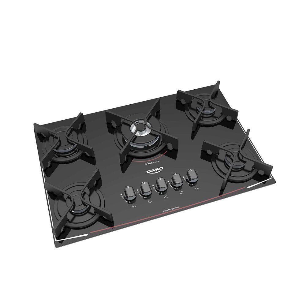 Cooktop 5 Bocas a Gás Dako Acendimento Automático Turbo Glass Cooktop